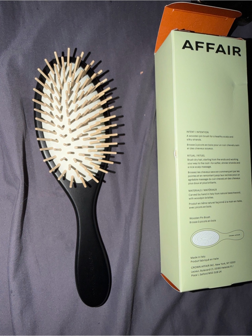 Affair Black Wooden Paddle Hair Brush with Natural Pins